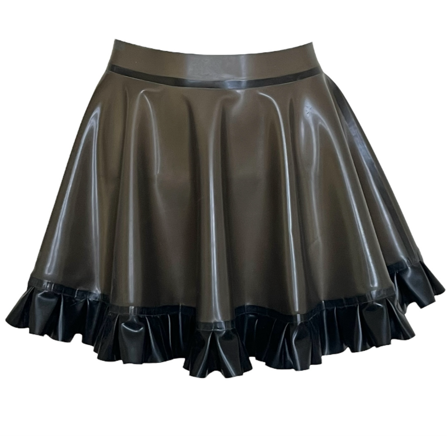 Latex Ruffle Hem Skater Skirt