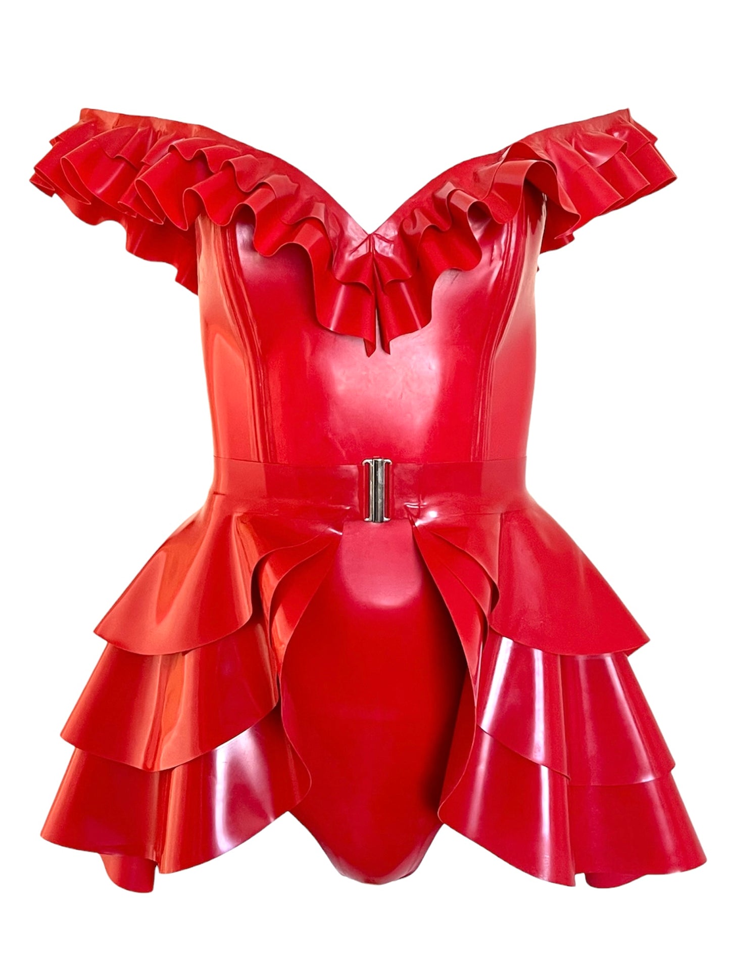 Latex Lydia Bodysuit and Tiered Peplum Belt