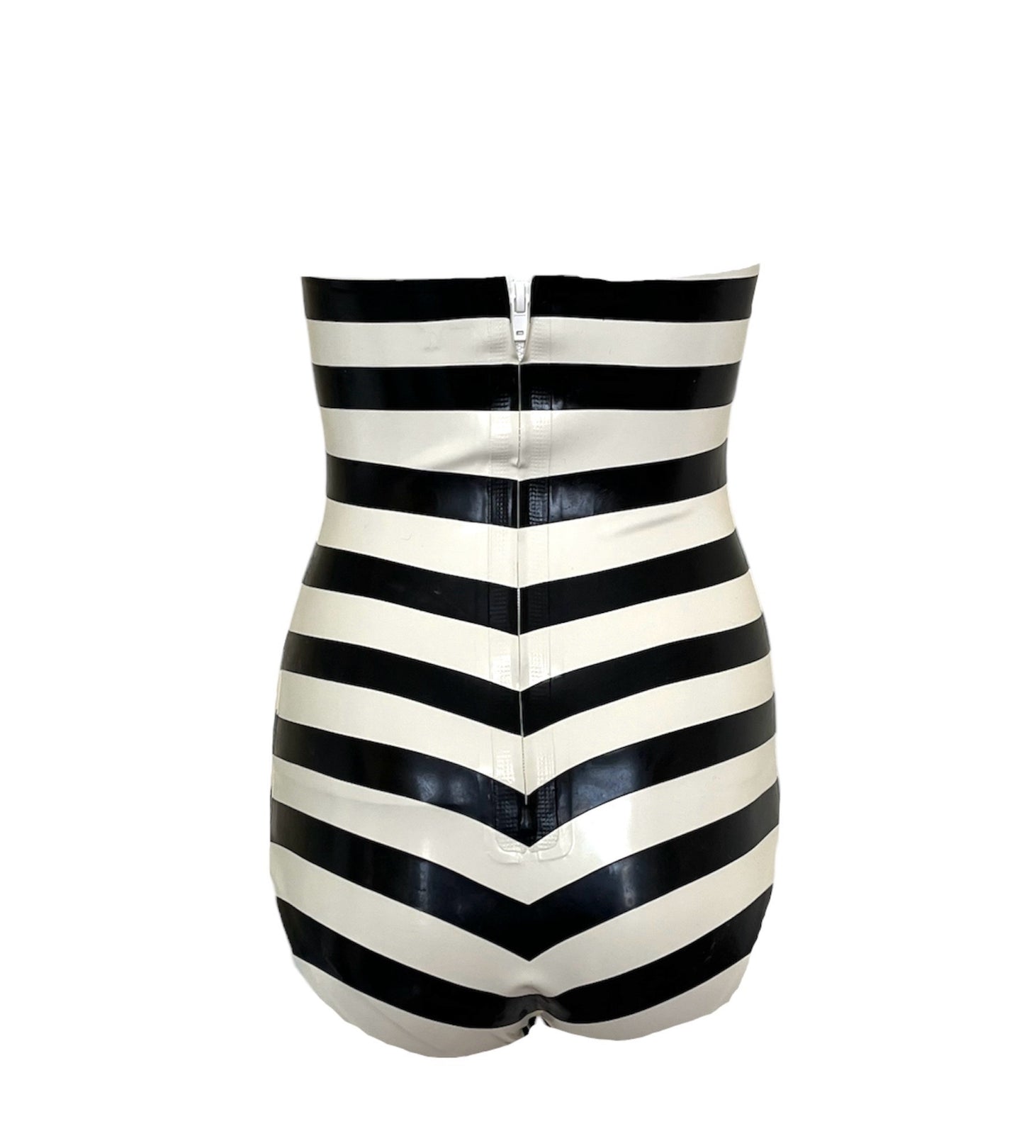 Latex Striped Barbie Strapless Boned Swimsuit