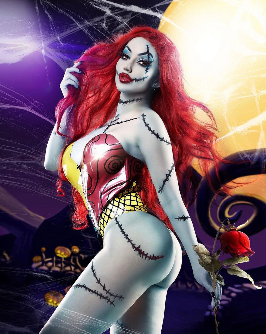 Latex Sally Halloween Strapless Boned Thong Bodysuit…