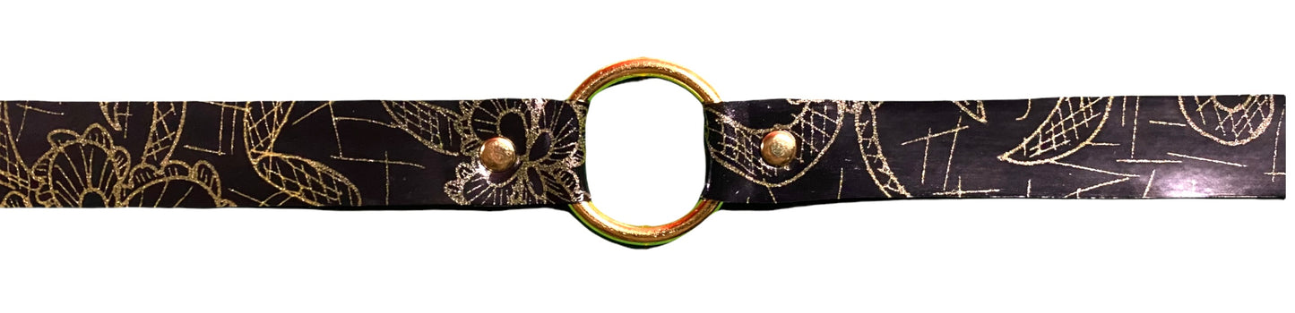 Latex Black and Gold Lace Print O Ring Choker
