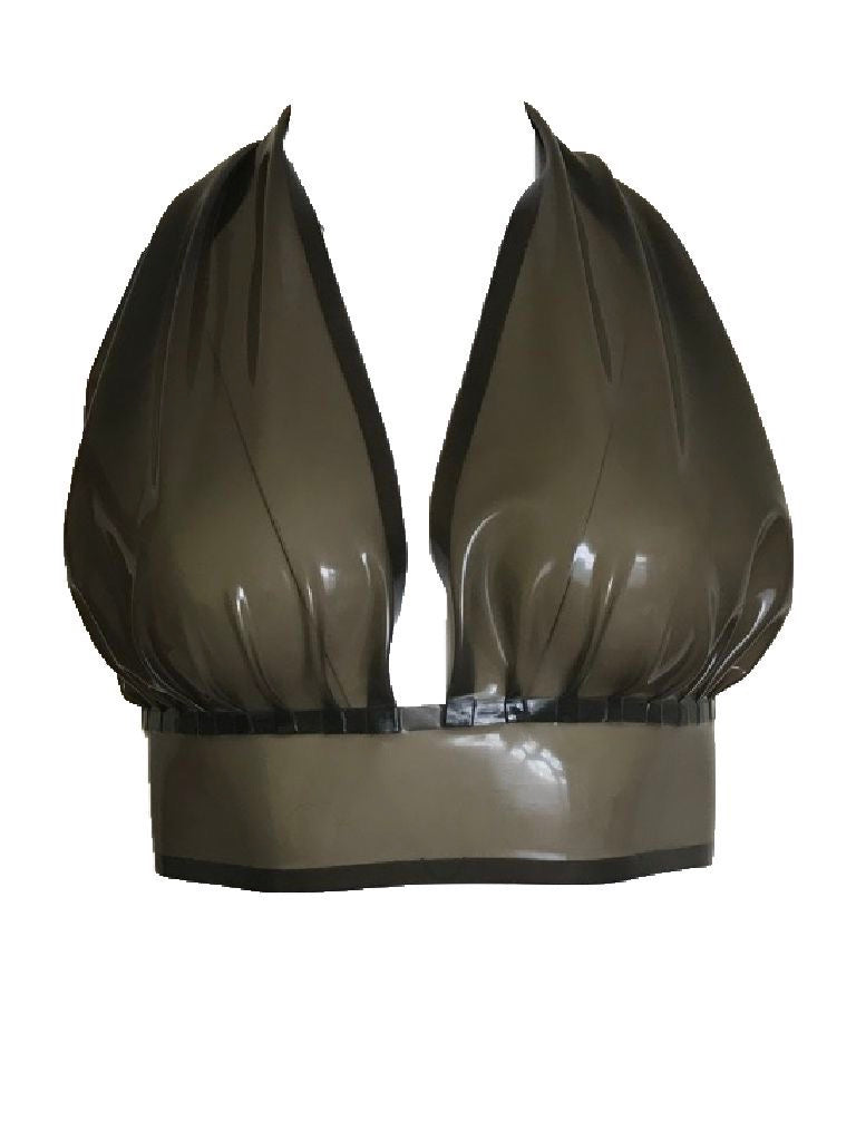 Latex Halter Gathered Crop Top