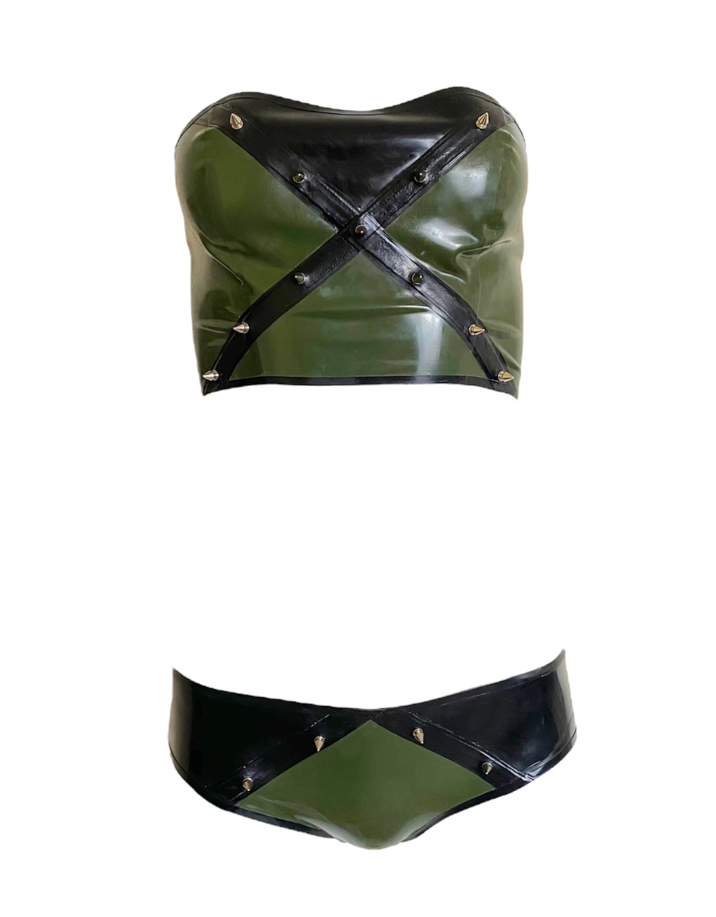 Latex Metal Spiked Bra / Strapless Crop Top