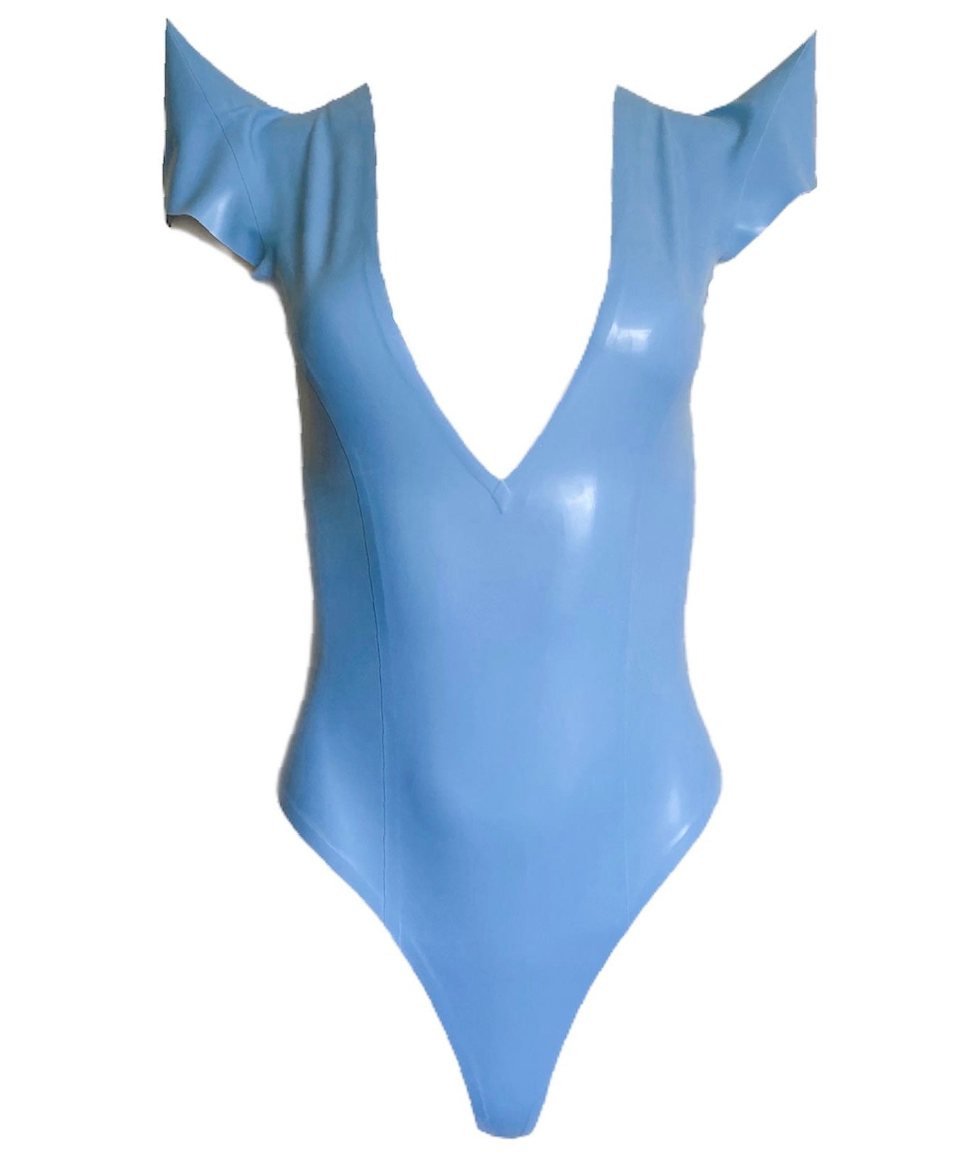 Latex Pointed Shoulder Thong Back Bodysuit
