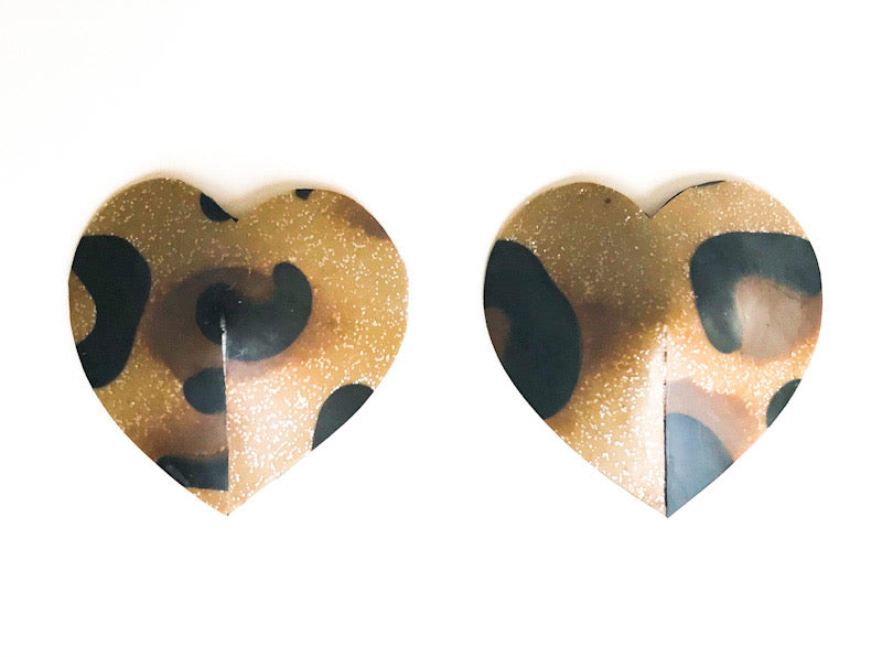 Latex Leopard Print Heart Nipple Pasties