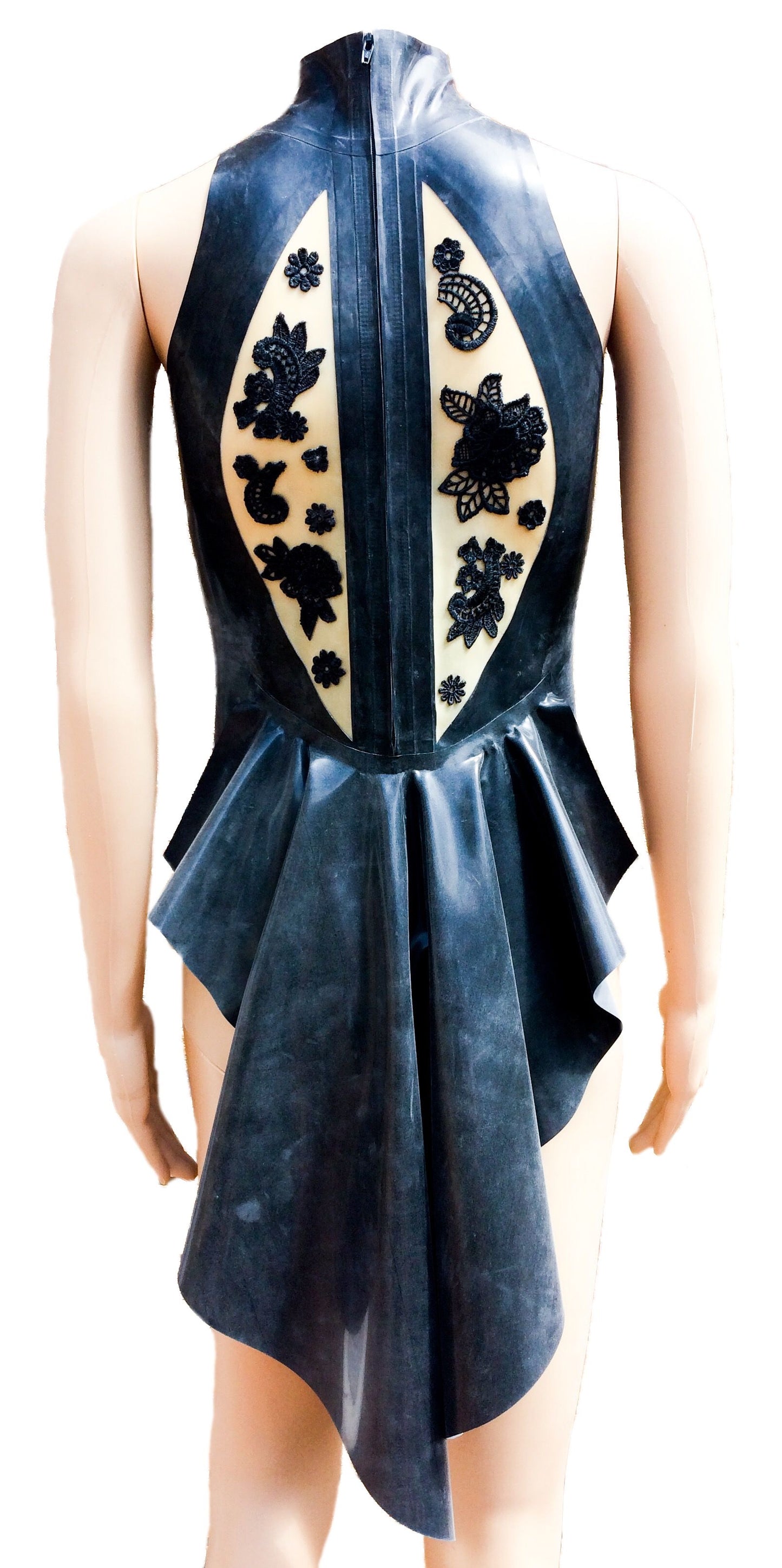 Latex and Lace Bodysuit with Waterfall Bustle