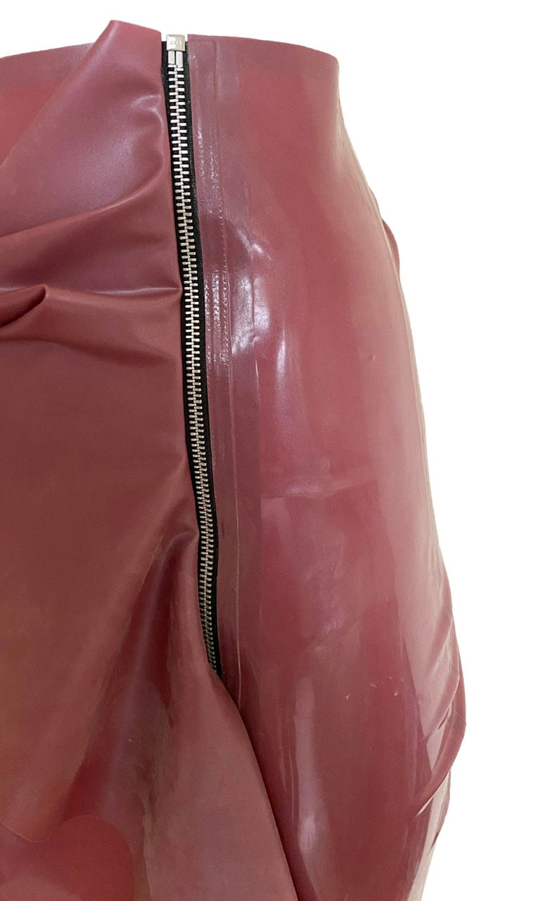 Latex High Waisted Ruffle and Zip Pencil Skirt