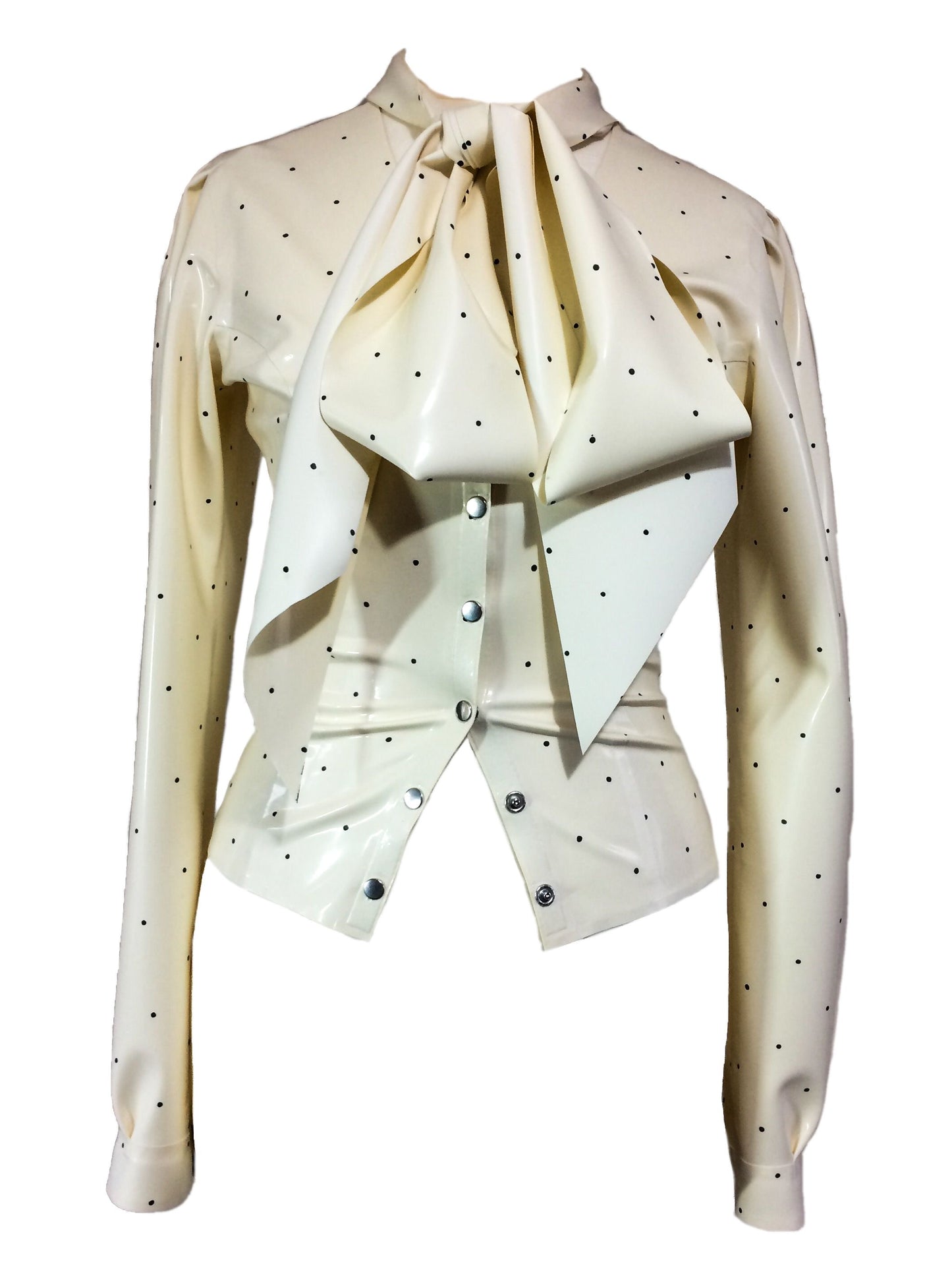 Latex Polka Dot Pussycat Bow Blouse