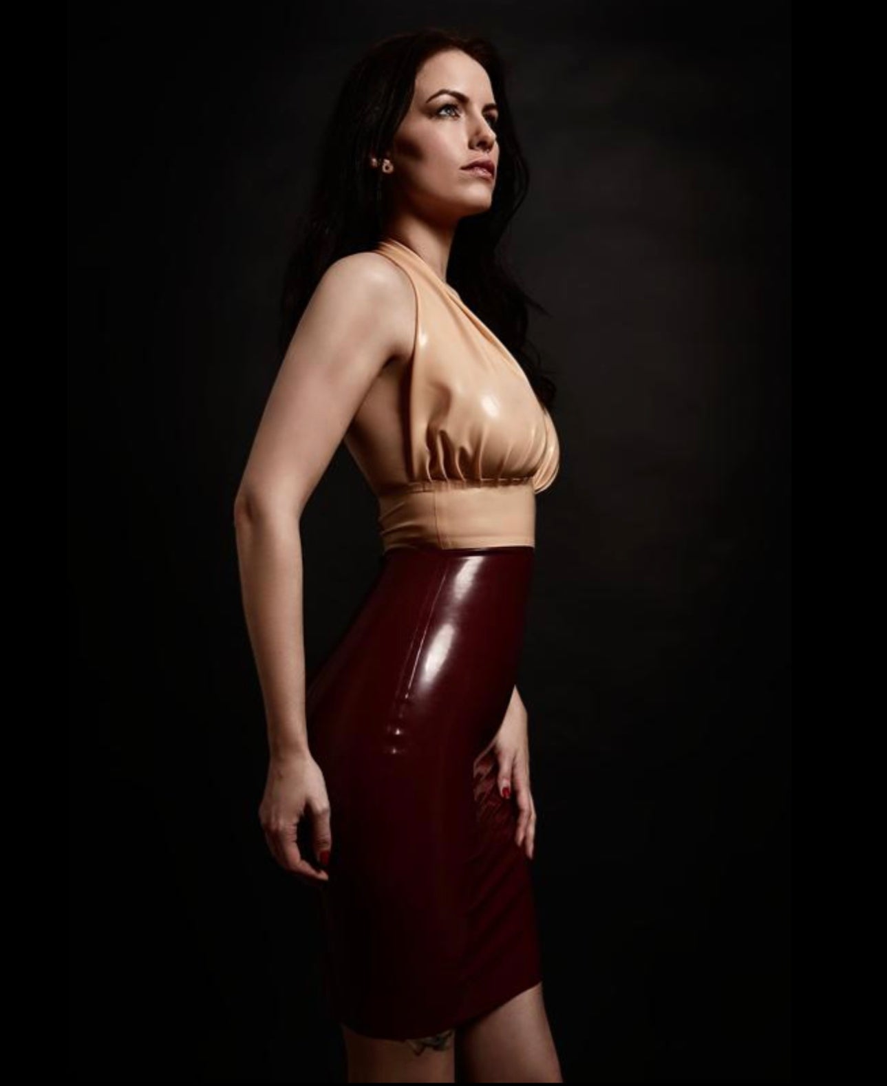 Latex Halter Gathered Crop Top