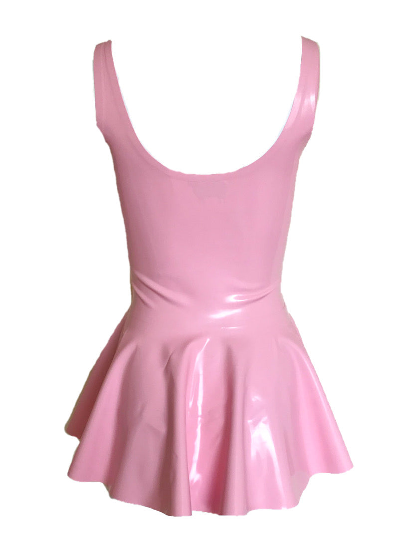 Latex Micro Mini Skater Dress with Bow Belt