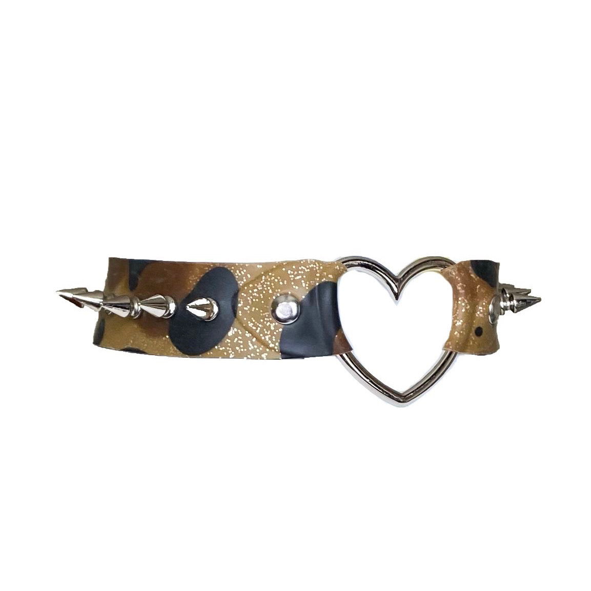 Latex Leopard Print Heart Ring Spike Choker