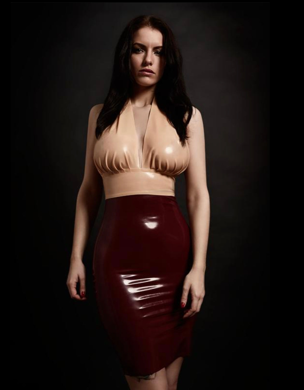 Latex Halter Gathered Crop Top