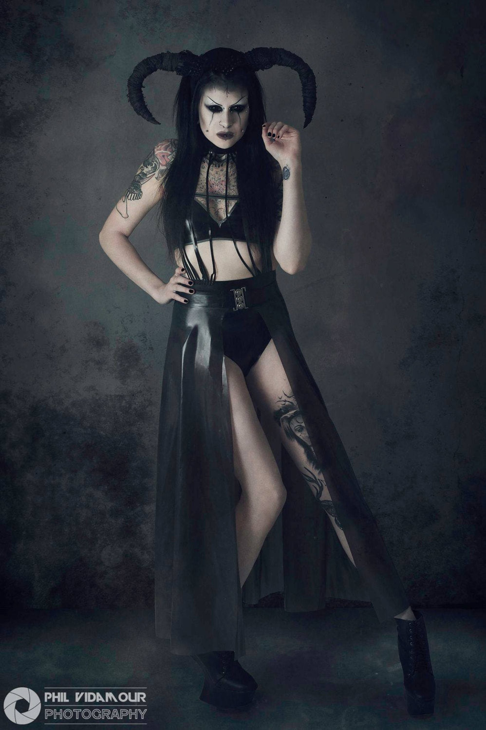 Latex High Collar Strand Front Bodysuit with Pasties