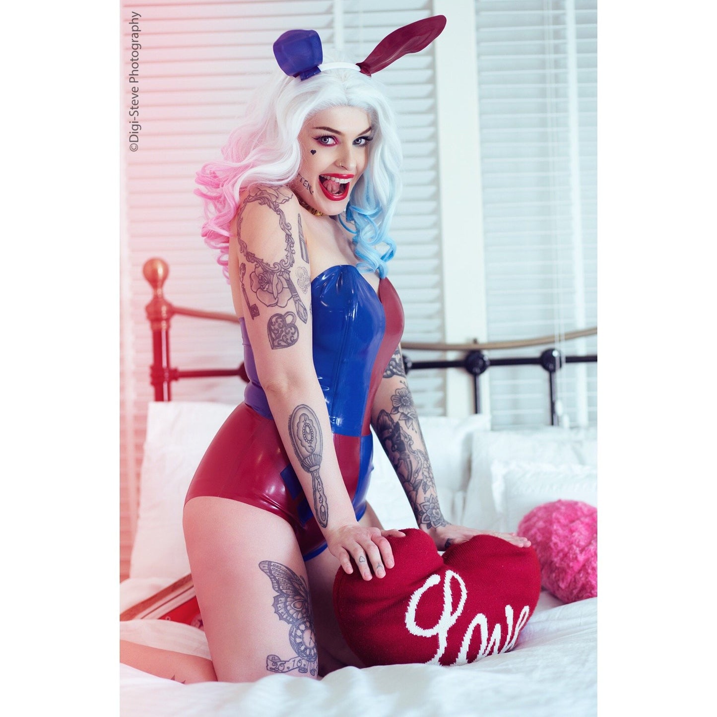 Latex Harley Quinn Strapless Bunny Bodysuit