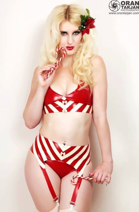 Latex Candy Stripe Halter Bra Top
