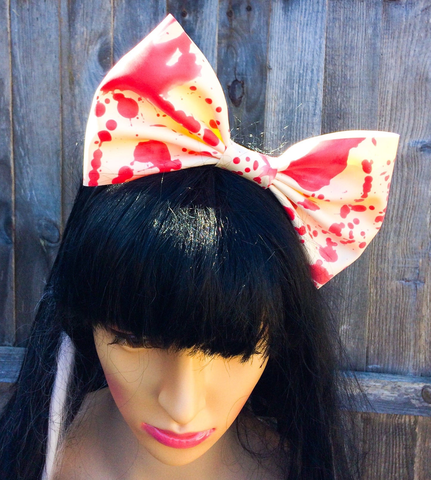 Large Latex Hair Bow on Headband Blood Splatter Pattern