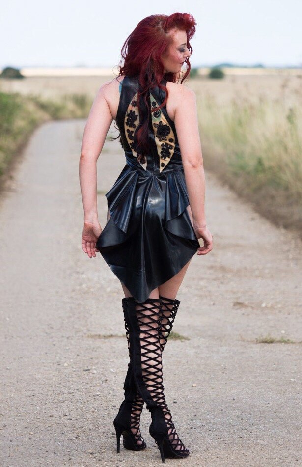 Latex and Lace Bodysuit with Waterfall Bustle