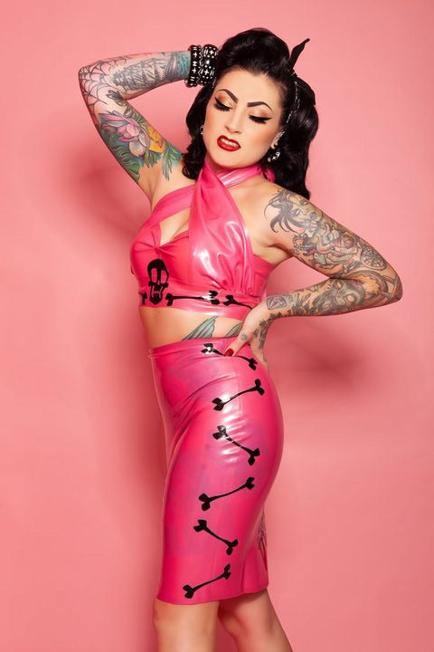 Latex Skull and Cross Bones Halter Crop Top