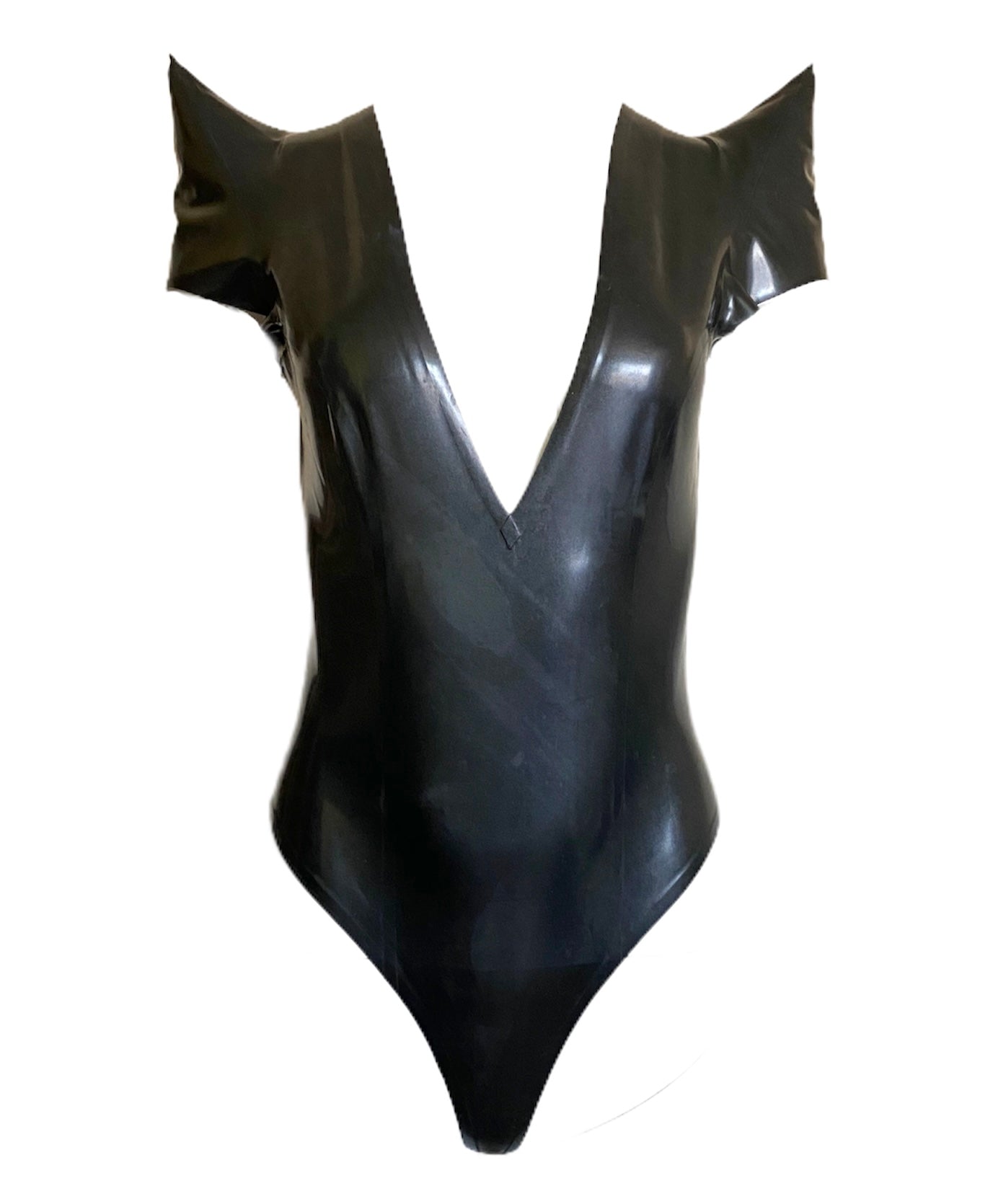 Latex Pointed Shoulder Thong Back Bodysuit