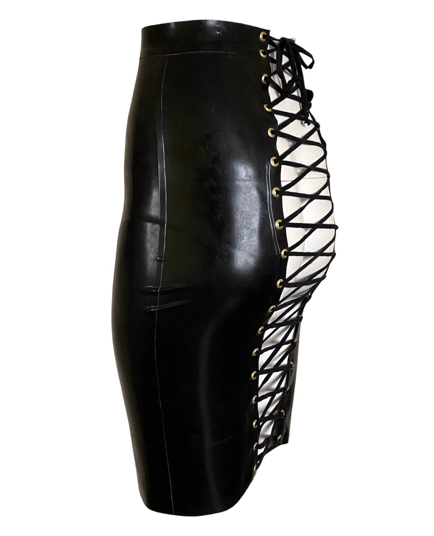 Latex Laced Open Back Pencil Skirt with Front Zip