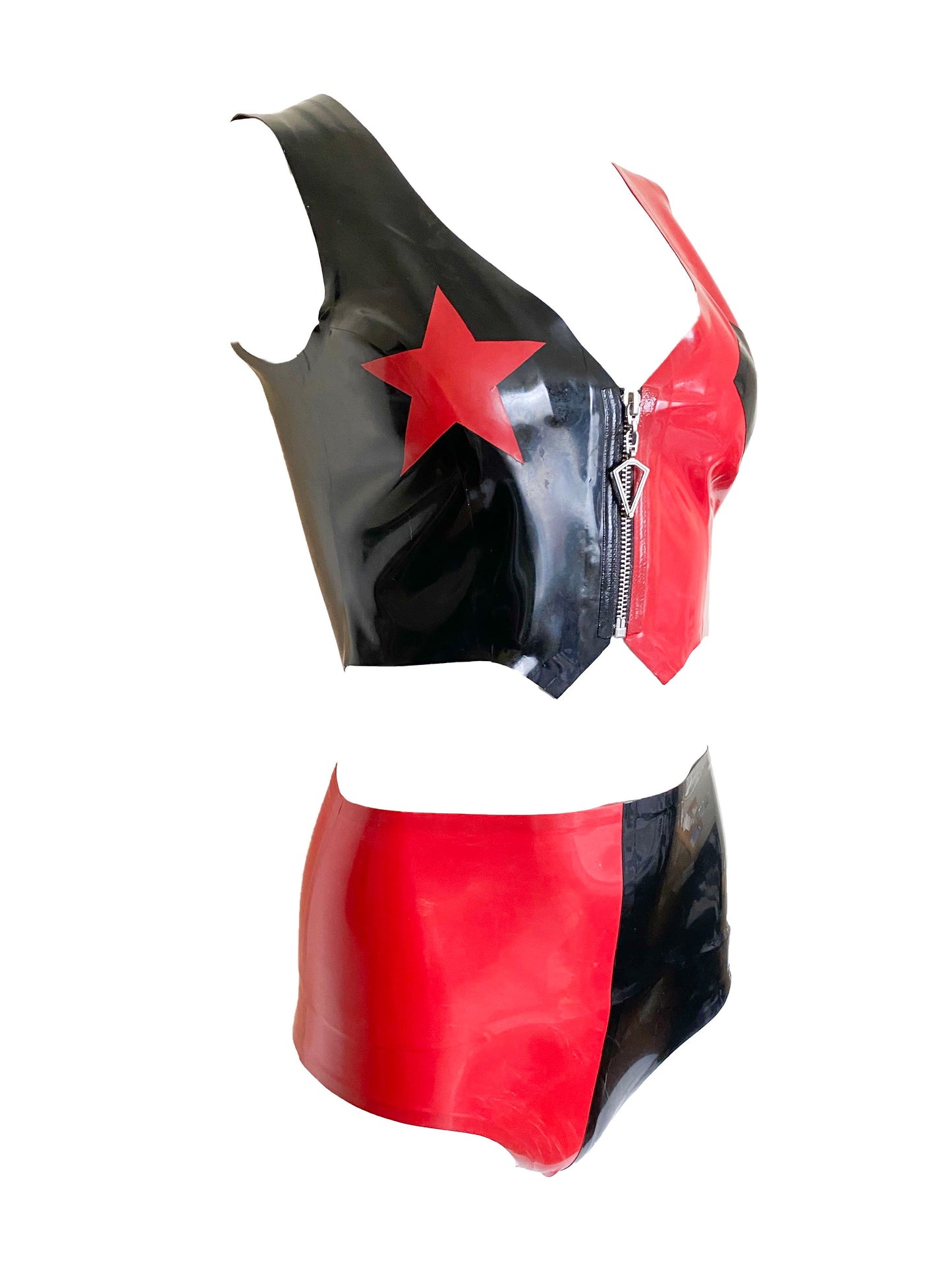 Latex Harley Quinn 52 Outfit - Top and Shorts