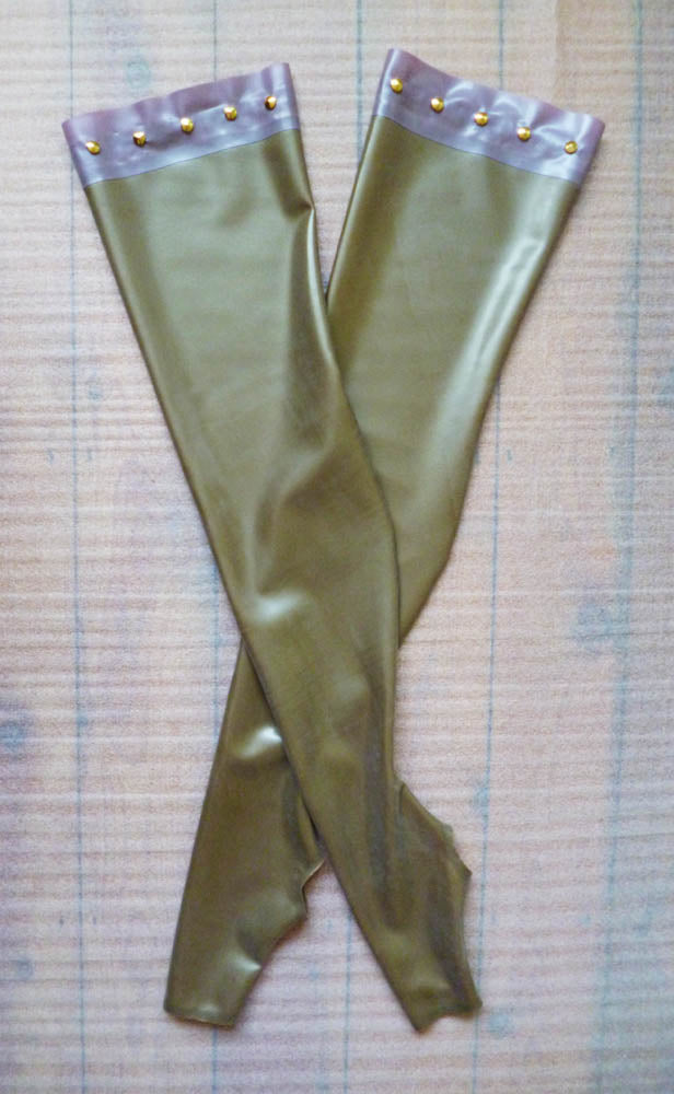 Latex Thigh High Stockings with Studded Contrasting Trim