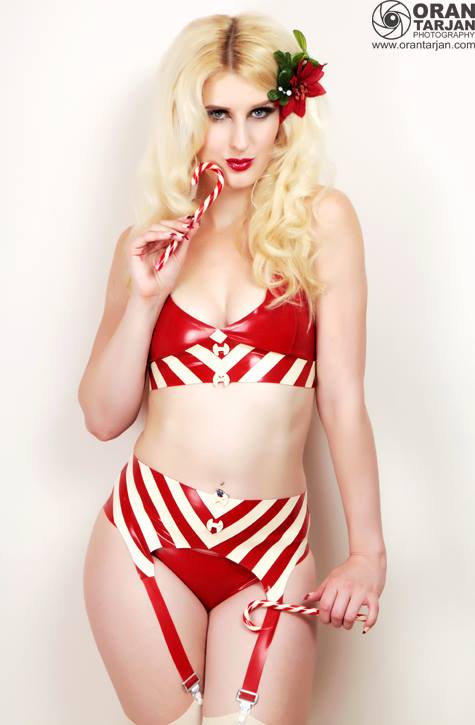 Latex Candy Stripe Suspender Belt and Pants Set
