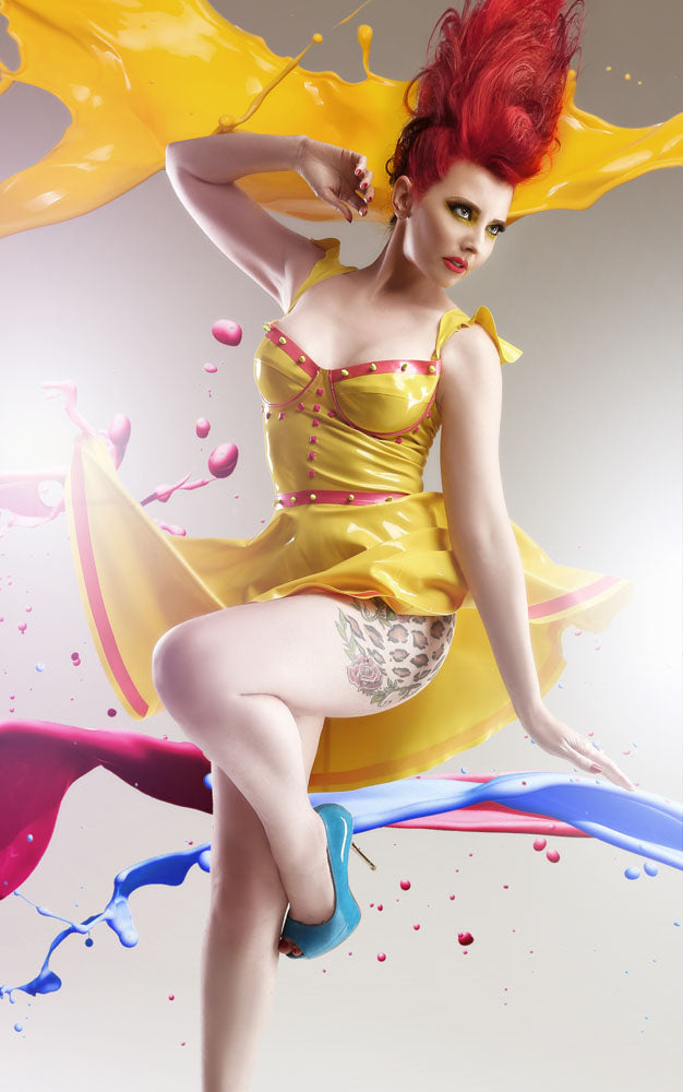 Latex Bra Cup Circle Swing Dress with Metal Spikes