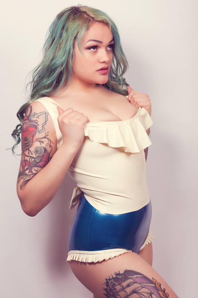 Latex Bow and Heart Back Ruffle High Waisted Hotpants