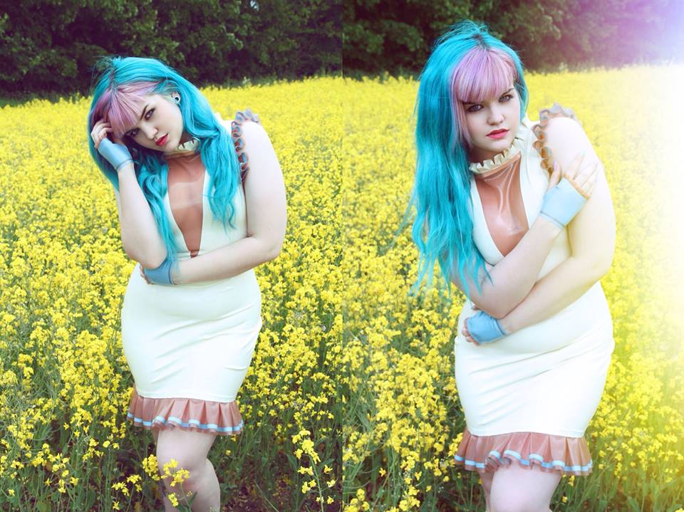 Latex Cleavage Midi Dress with High Neck