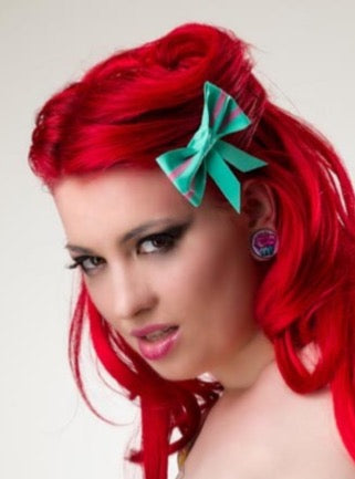 Striped Latex Medium Hair Bow Clip
