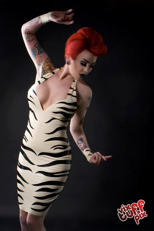 Latex Halterneck Zebra Animal Print Applique Mini Dress