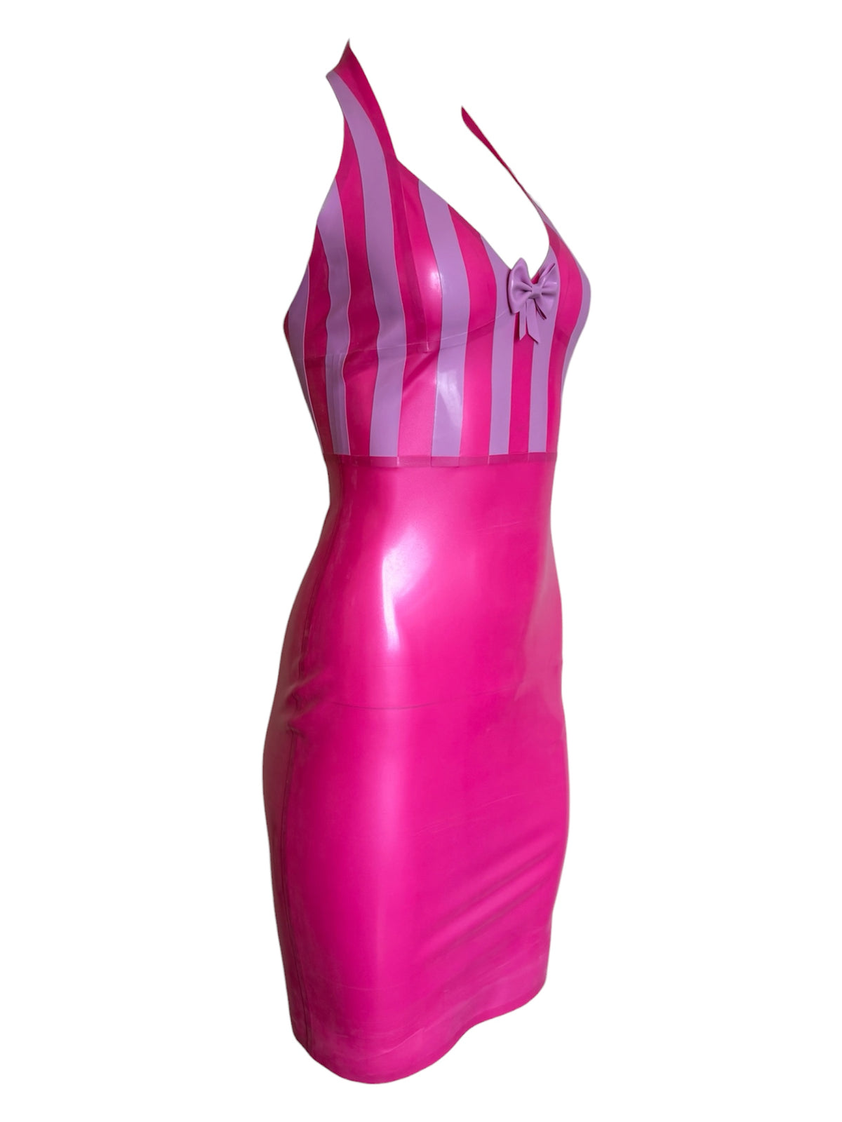 Latex Halterneck Striped Empire Line Dress