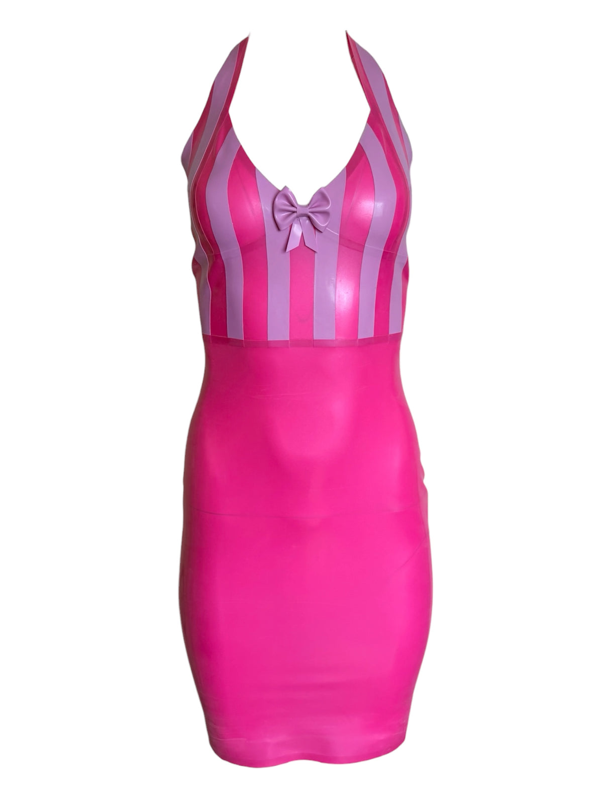 Latex Halterneck Striped Empire Line Dress