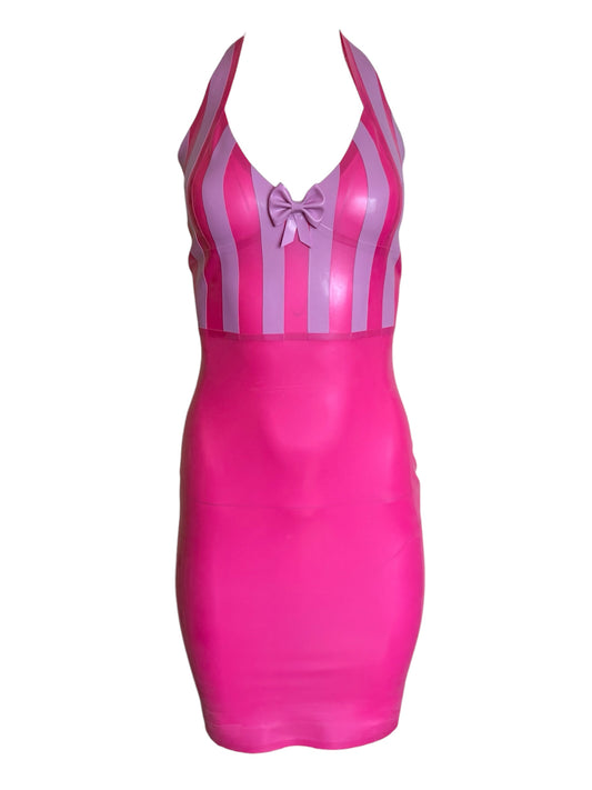 Latex Halterneck Striped Empire Line Dress