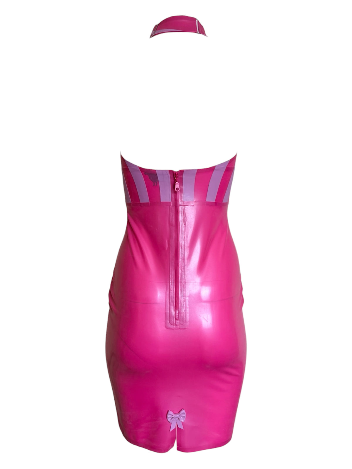 Latex Halterneck Striped Empire Line Dress