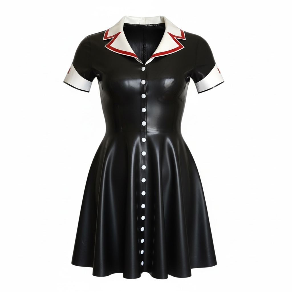 Latex Nurse Dress with press stud front