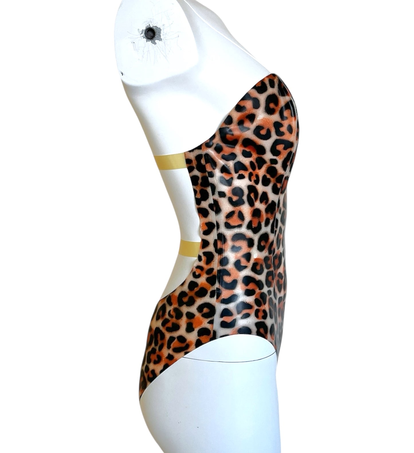 Latex Leopard Print Backless Bodysuit