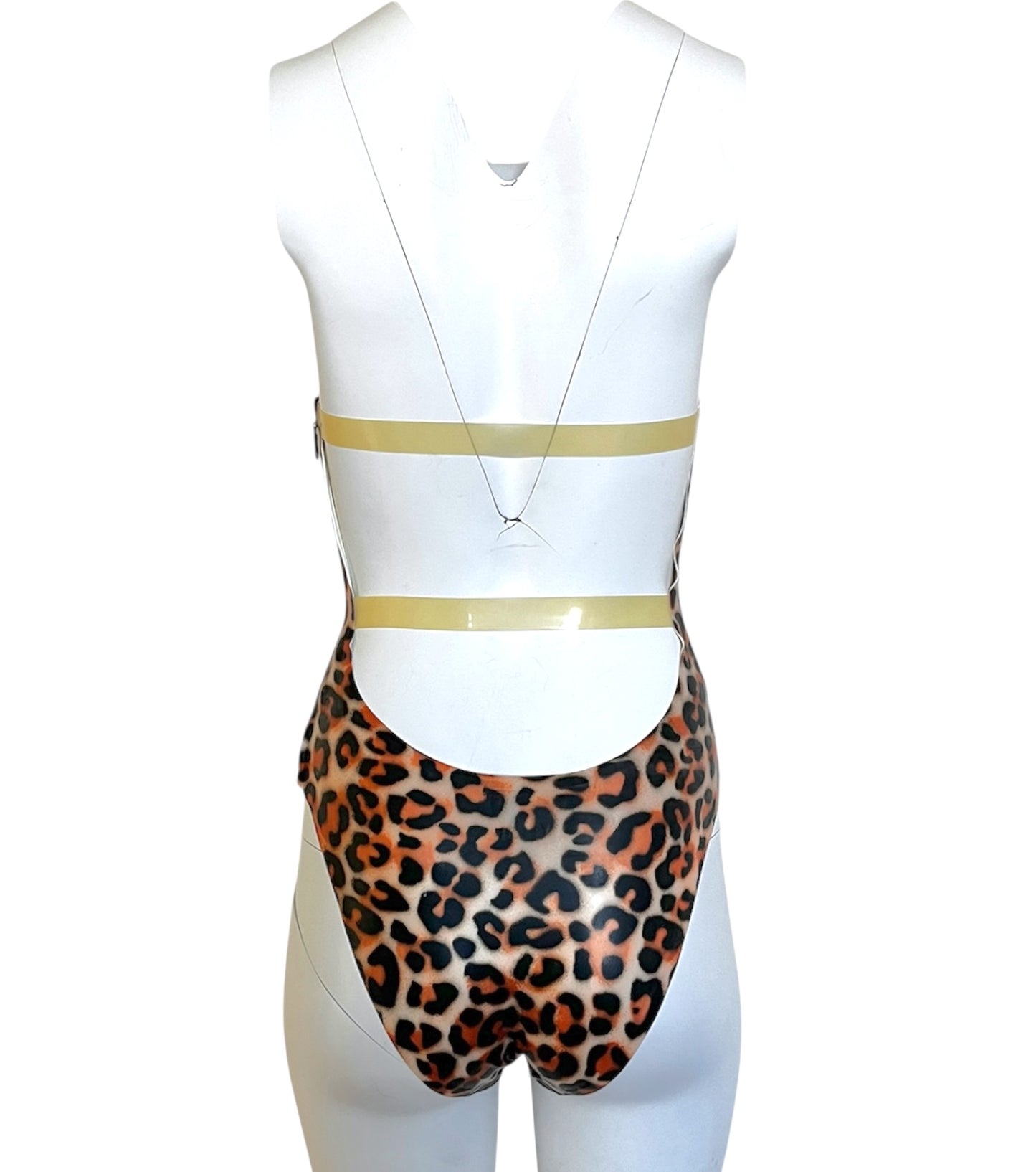 Latex Leopard Print Backless Bodysuit