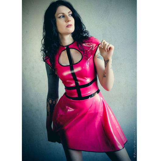 Latex Bust Cutout Skater Mini Dress