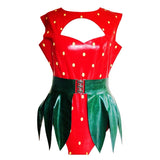 Latex Strawberry Body Suit & Leaf Peplum Belt