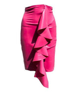 Latex High Waisted Ruffle and Zip Pencil Skirt