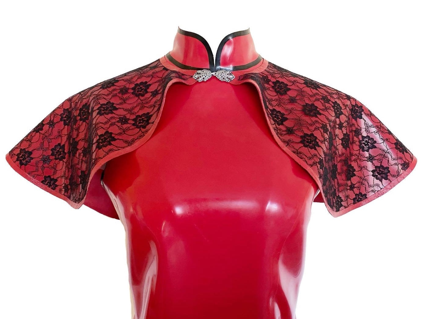 Latex Short Cape with Lace Overlay