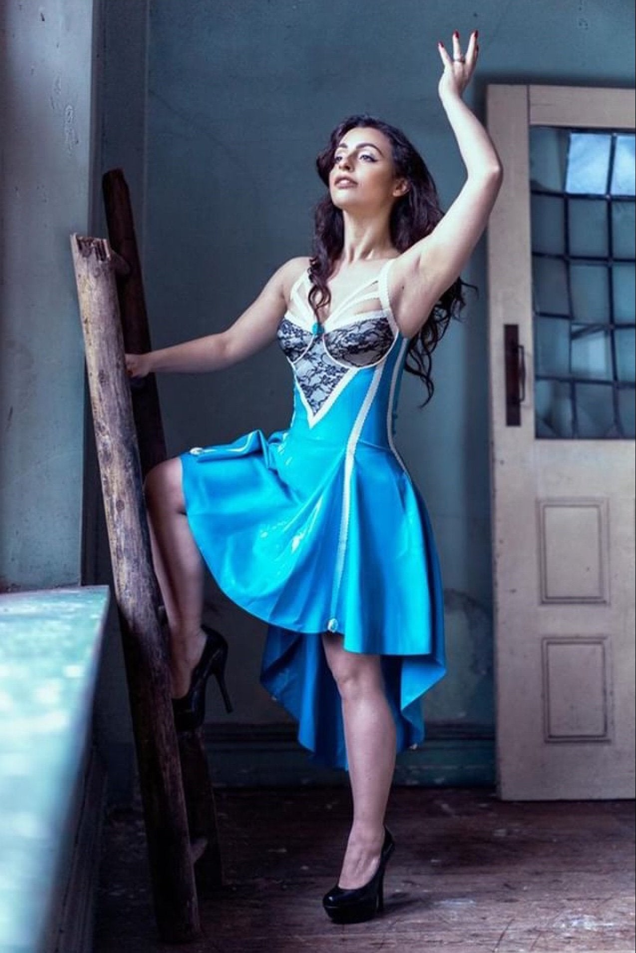 Latex and Lace Rose Bra Waterfall Dress