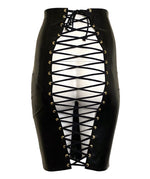 Latex Laced Open Back Pencil Skirt with Front Zip