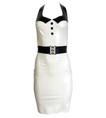 Latex Halterneck Pinup Knee Length Dress with Belt