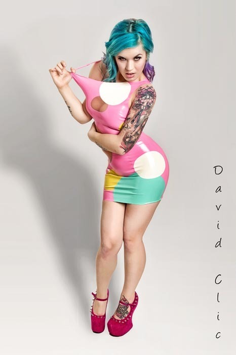 Latex Sixties Shift Dress with Transparent Circles