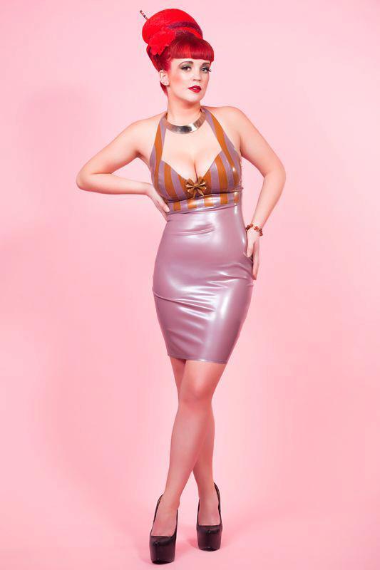 Latex Halterneck Striped Empire Line Dress