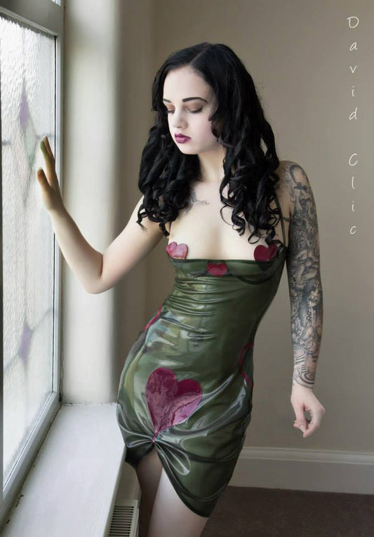 Latex Half Cup Ruched Front Heart Halterneck Dress - Violeteyes for Black Sheep Latex