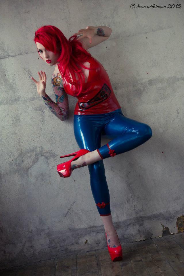 Latex Capri Pants / Leggings with contrasting trim and bows